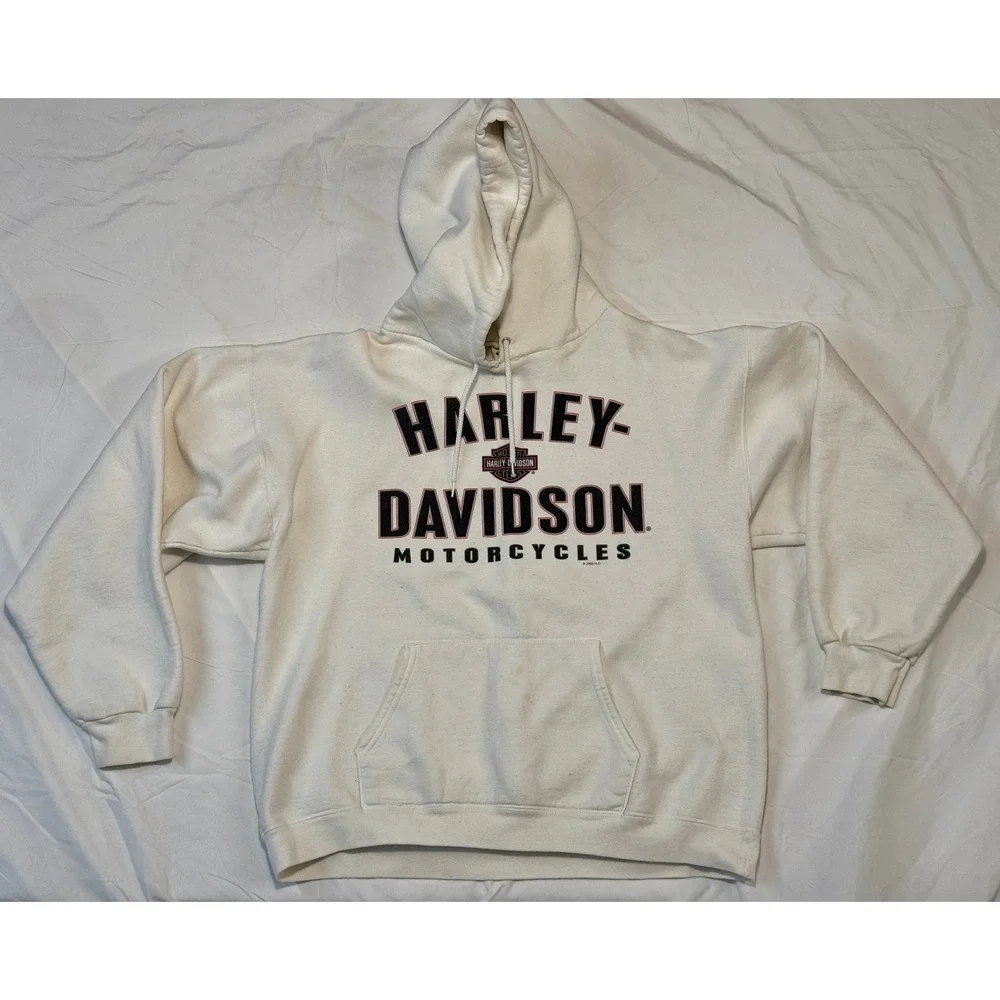 Vintage 2005 Harley Davidson Auburn California Hoodie Cream Pullover Mens XL